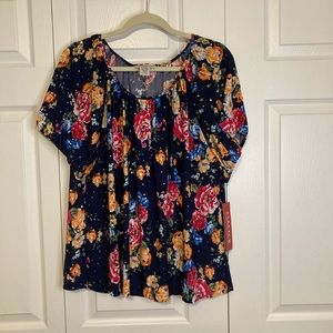 Navy Floral & Sequin Blouse Size 2X